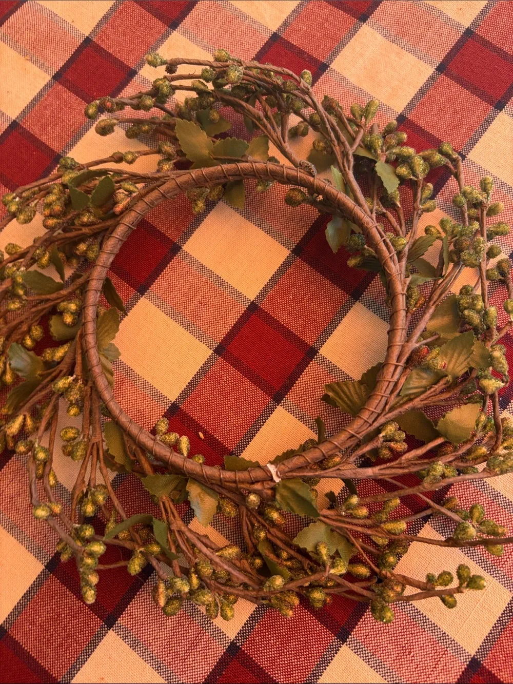 Natural Cream and Green Faux Berry Wreath Set -